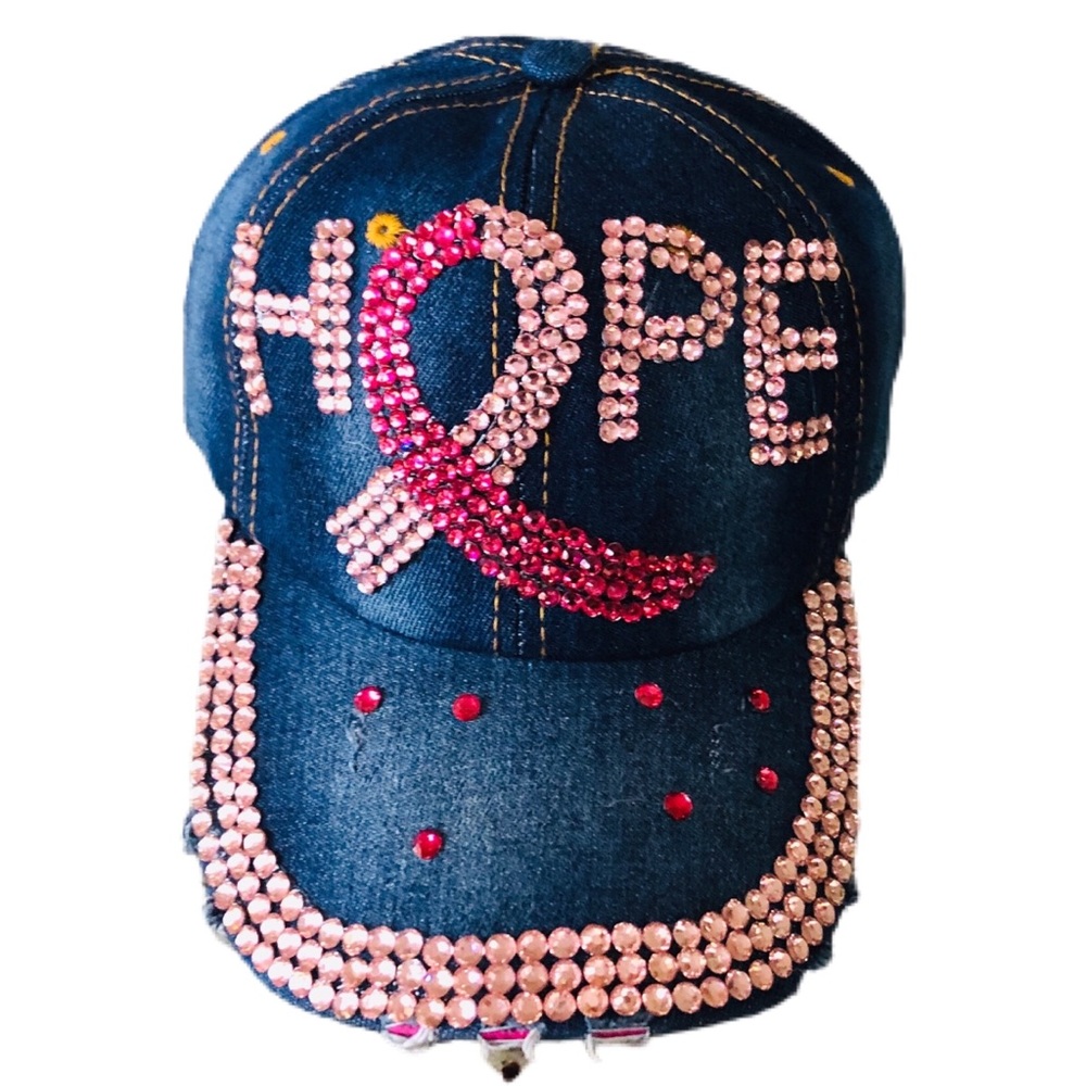 NEW DENIM PINK HOPE RHINESTONE BASEBALL CAP HAT - Picture 1 of 2